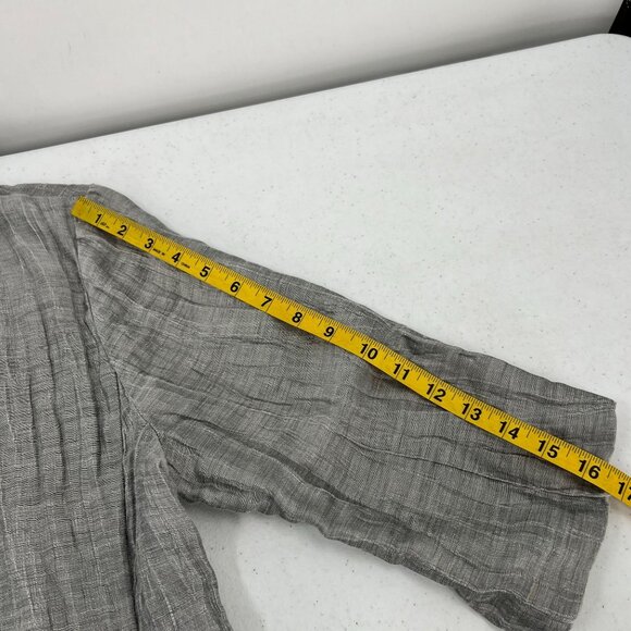 Eileen Fisher L Minimalist Crinkle Jacket 3/4 Sleeve Mandarin Collar Linen Blend - Picture 7 of 14